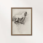 Horse on Hillside Wall Art Printable | Antique Equestrian Pencil Sketch
