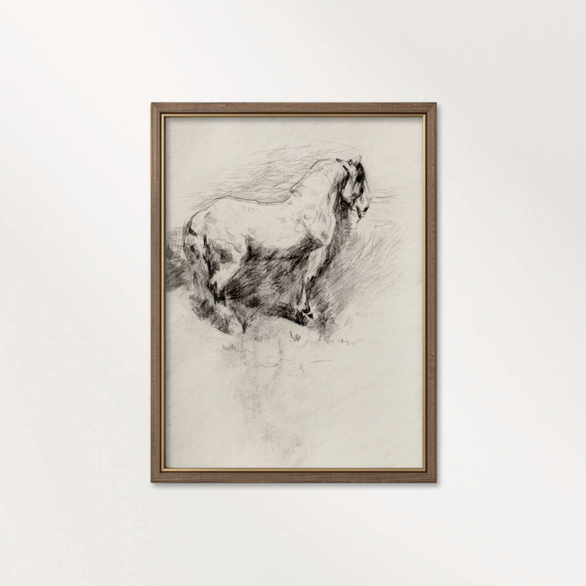 Horse on Hillside Wall Art Printable | Antique Equestrian Pencil Sketch