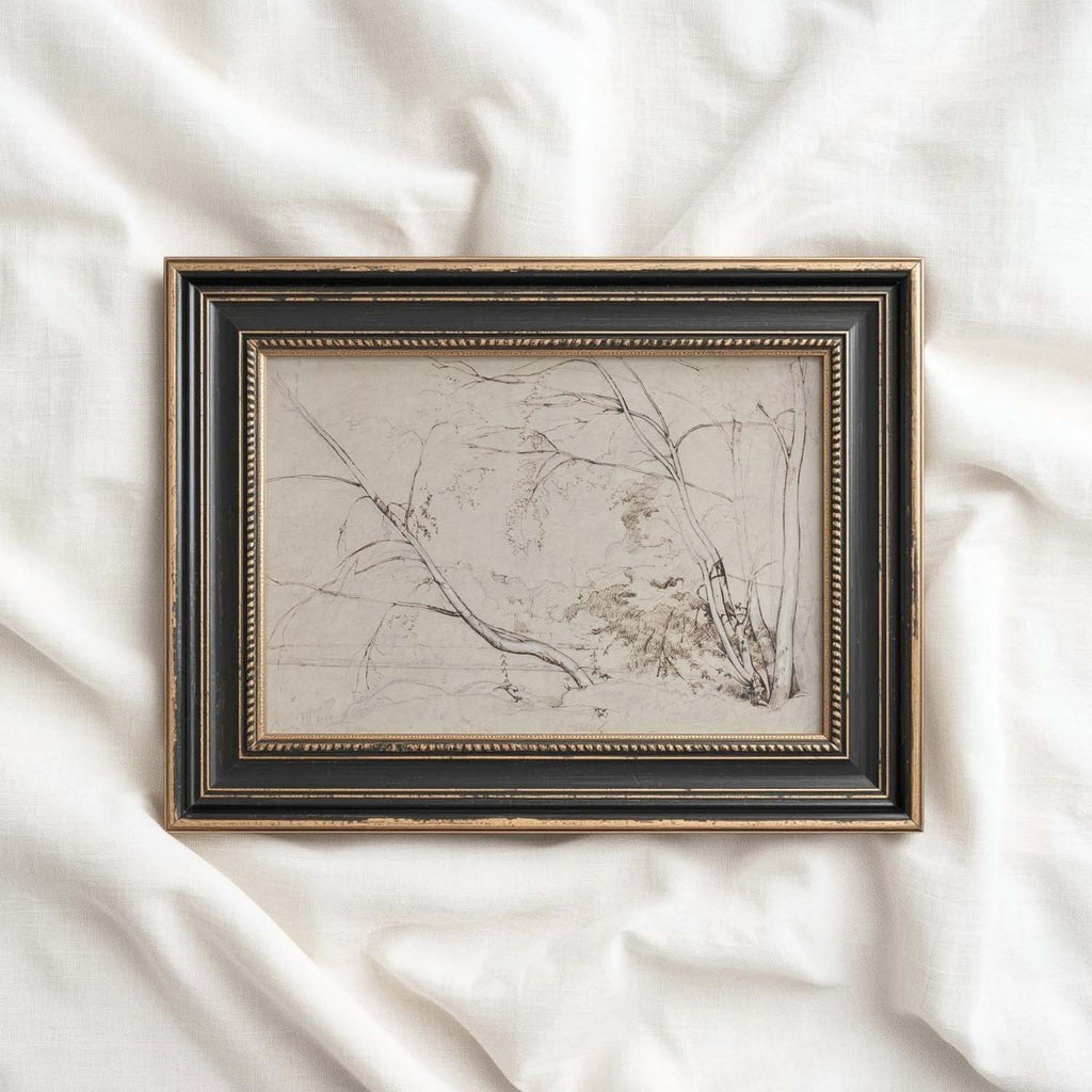 Minimal Landscape Wall Art Printable | Vintage Neutral Pencil Sketch