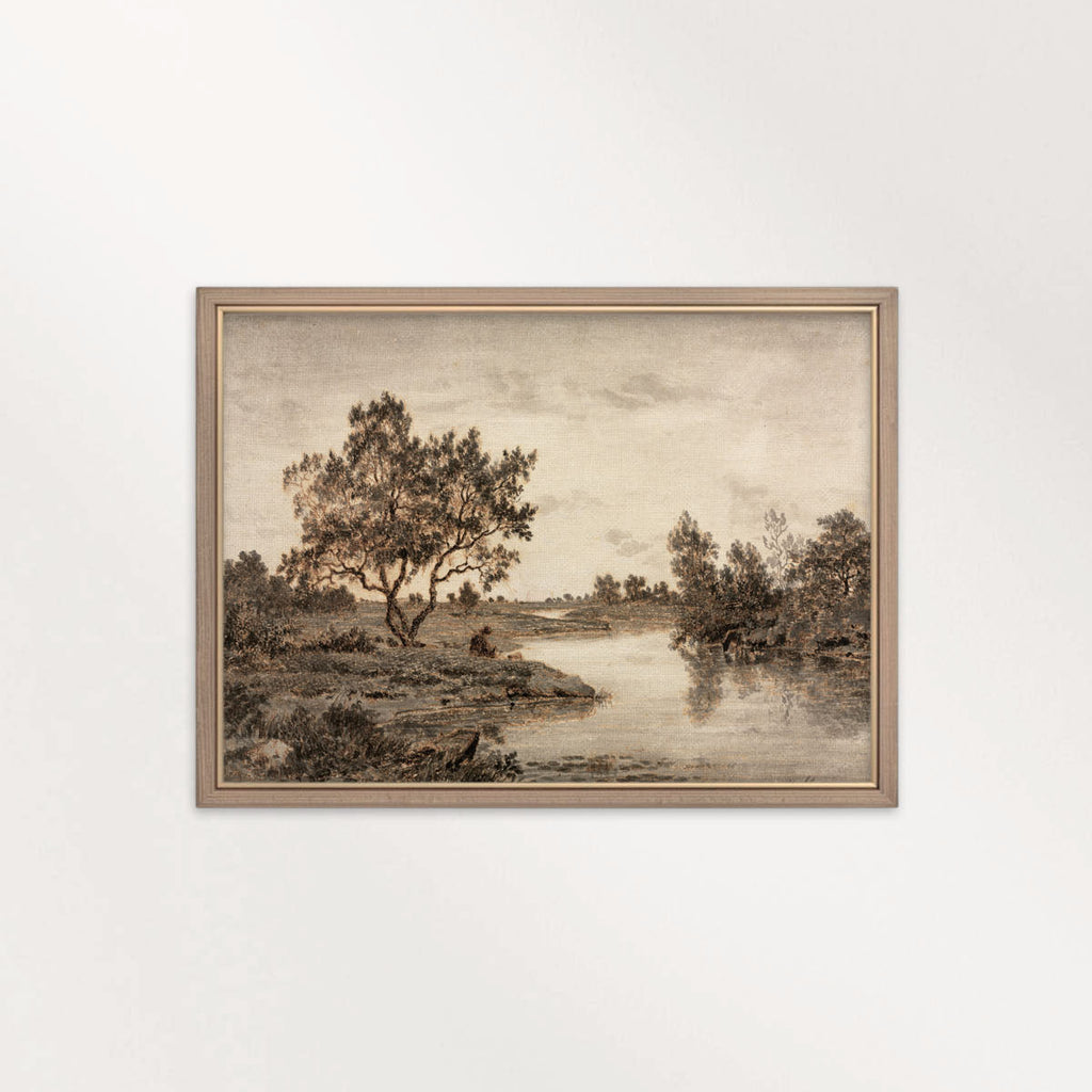 Sepia Country Landscape Tree Sketch Wall Art Printable – Vintage Rustic Nature Drawing Print