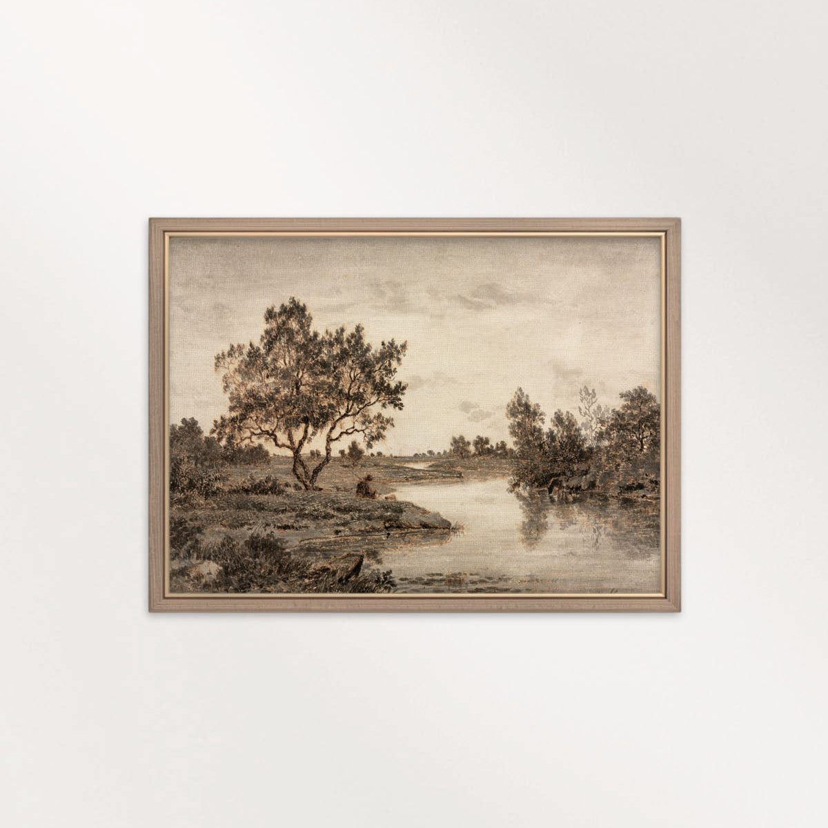 Sepia Country Landscape Tree Sketch Wall Art Printable – Vintage Rustic Nature Drawing Print