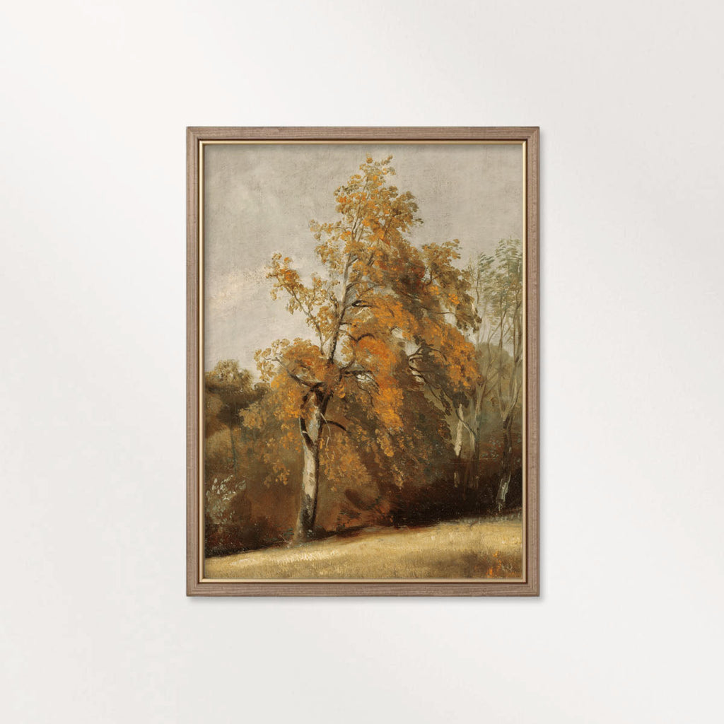 Rustic tree art Autumn oak tree print printable wall art in vintage oil style.