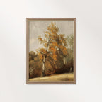 Rustic tree art Autumn oak tree print printable wall art in vintage oil style.
