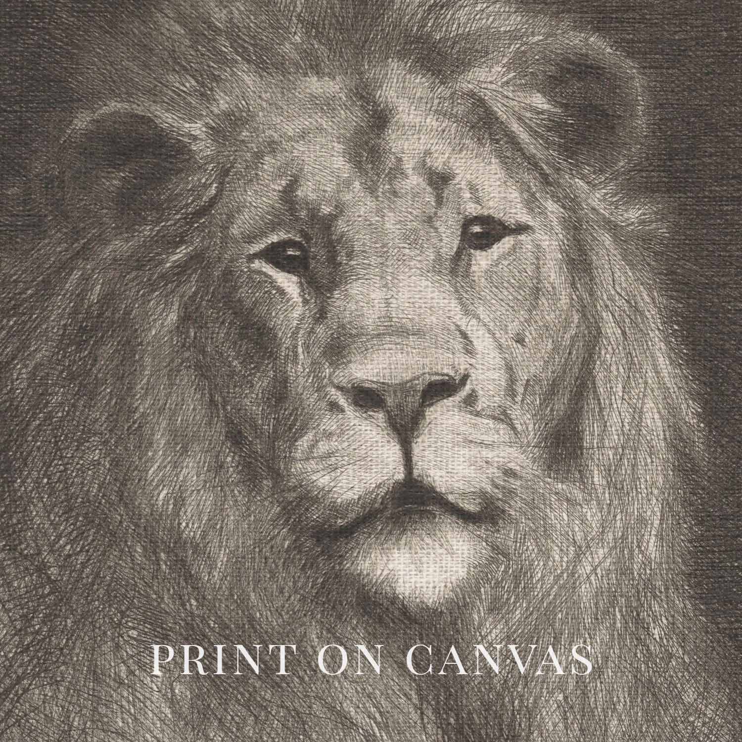 Majestic Lion Wall Art Printable | Vintage Pencil Sketch Portrait