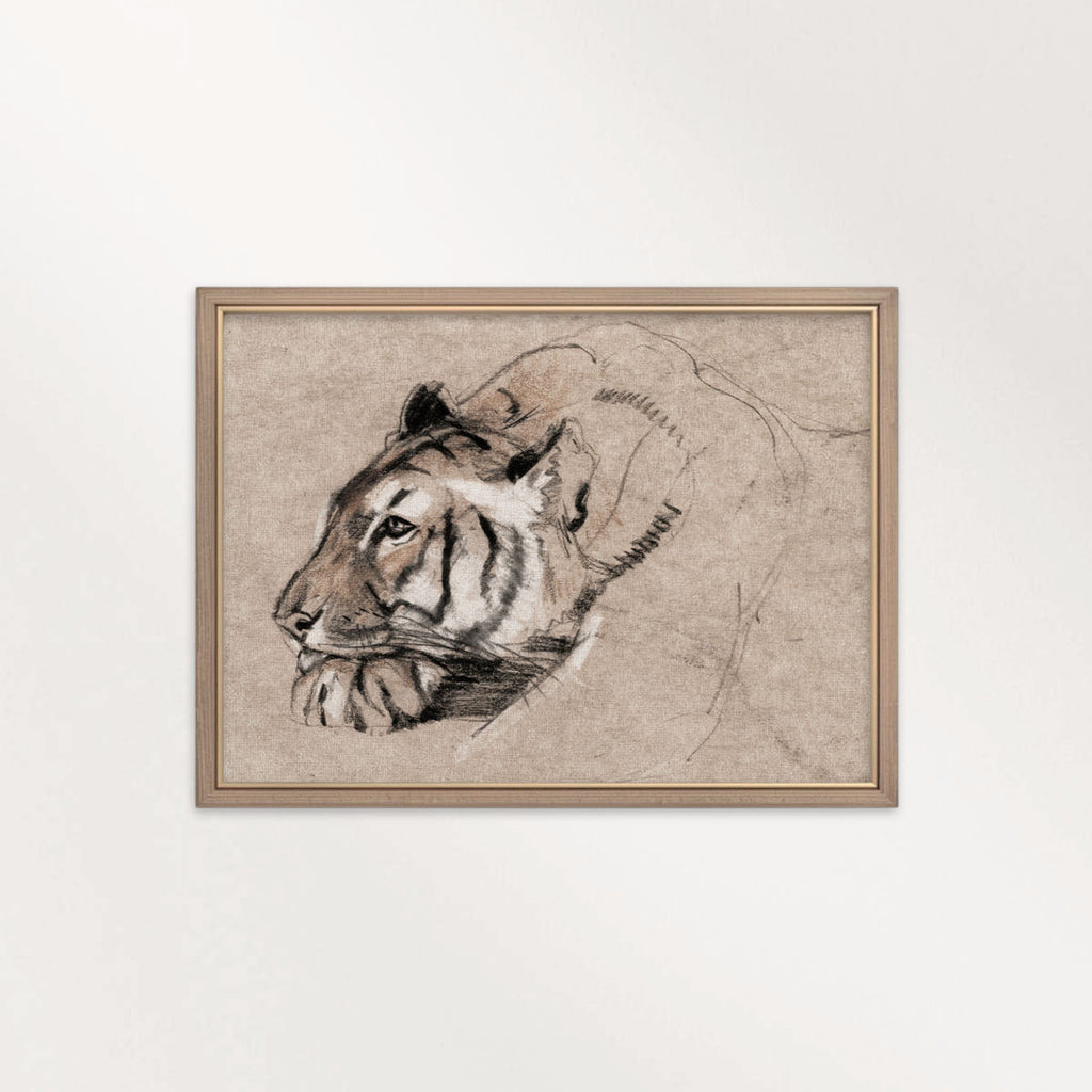 Tiger Portrait Wall Art Printable | Antique Pencil Sketch Wildlife Print