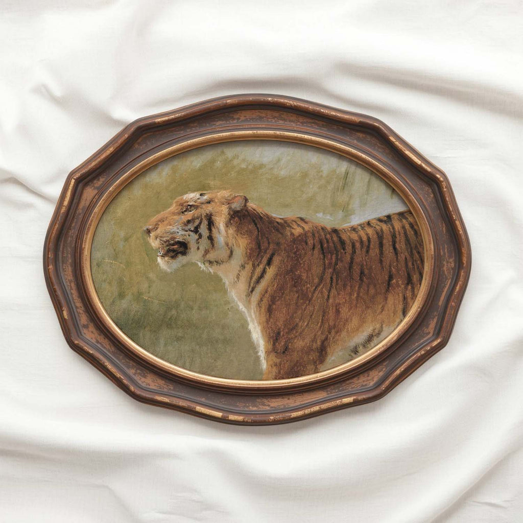 Boho Safari Tiger Wall Art Print (Neutral Grasslands Wildlife Landscape Decor)