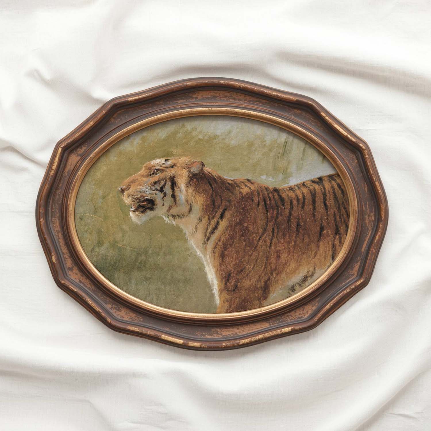 Boho Safari Tiger Wall Art Print (Neutral Grasslands Wildlife Landscape Decor)