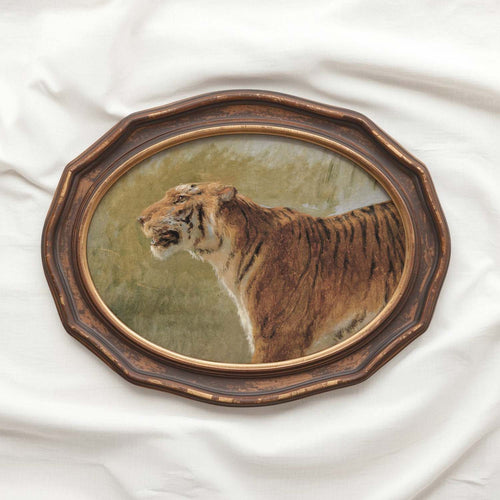 Boho Safari Tiger Wall Art Print (Neutral Grasslands Wildlife Landscape Decor)