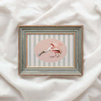 Spoonbill Nursery Wall Art Printable (Digital Download) — Sage Green Blush Striped Storybook Bird Decor