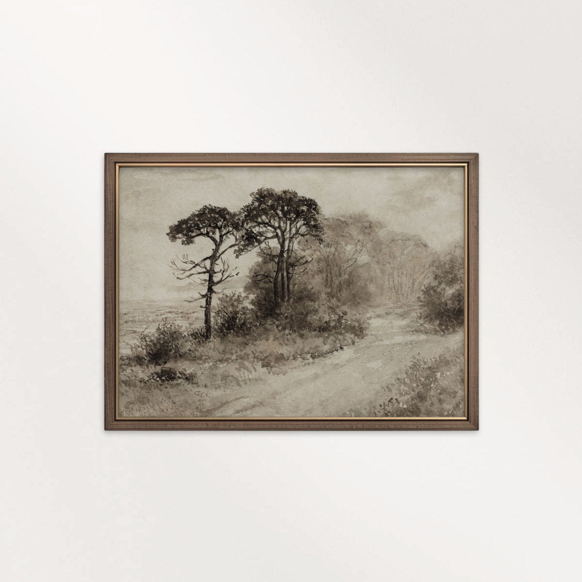 Dark Academia Autumn Landscape Wall Art Printable | Antique Watercolor Neutral Beige Tree Print