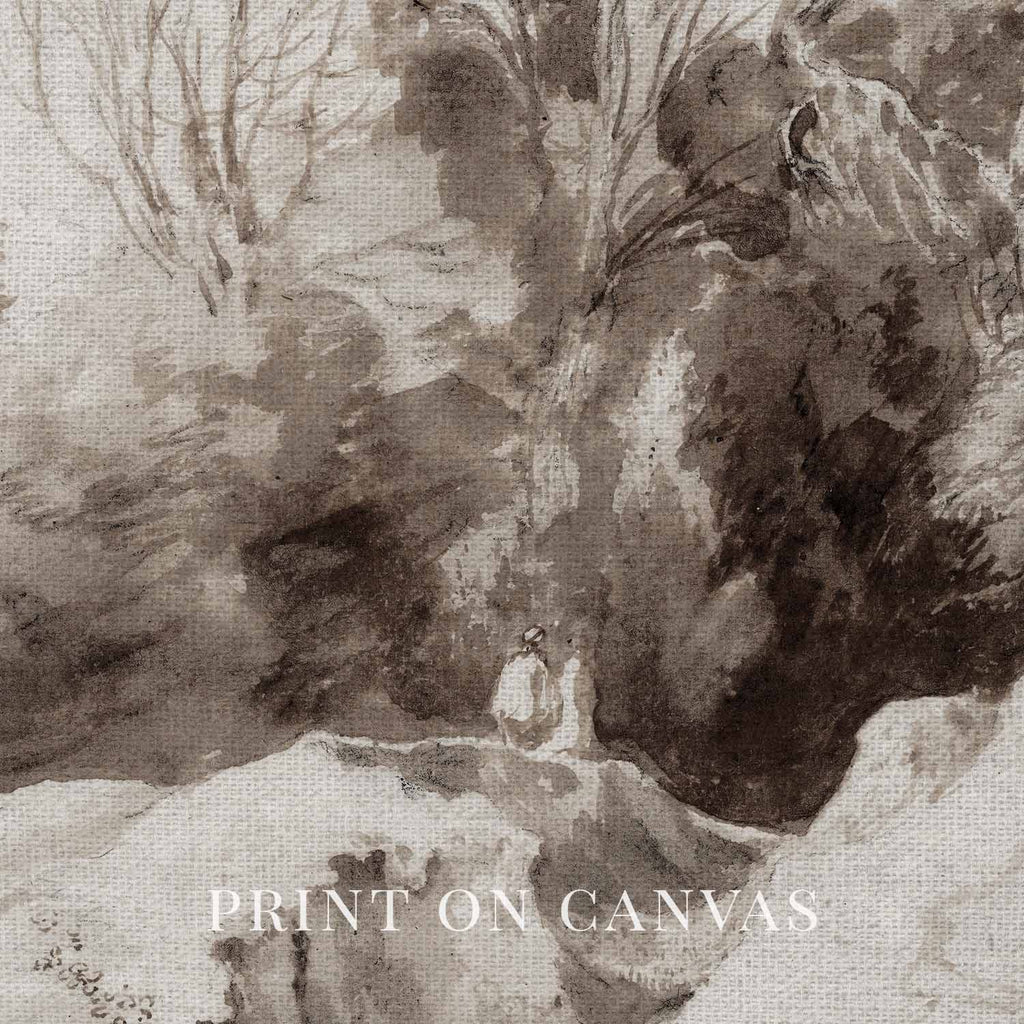 Muted Brown European Landscape Wall Art Printable – Neutral Woodland Forest Print