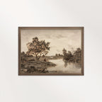 Sepia Country Landscape Tree Sketch Wall Art Printable – Vintage Rustic Nature Drawing Print