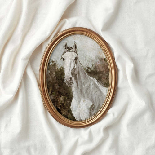 Boho White Horse Wall Art Print (Neutral Equestrian Farmhouse Style Decor) (Digital Download)