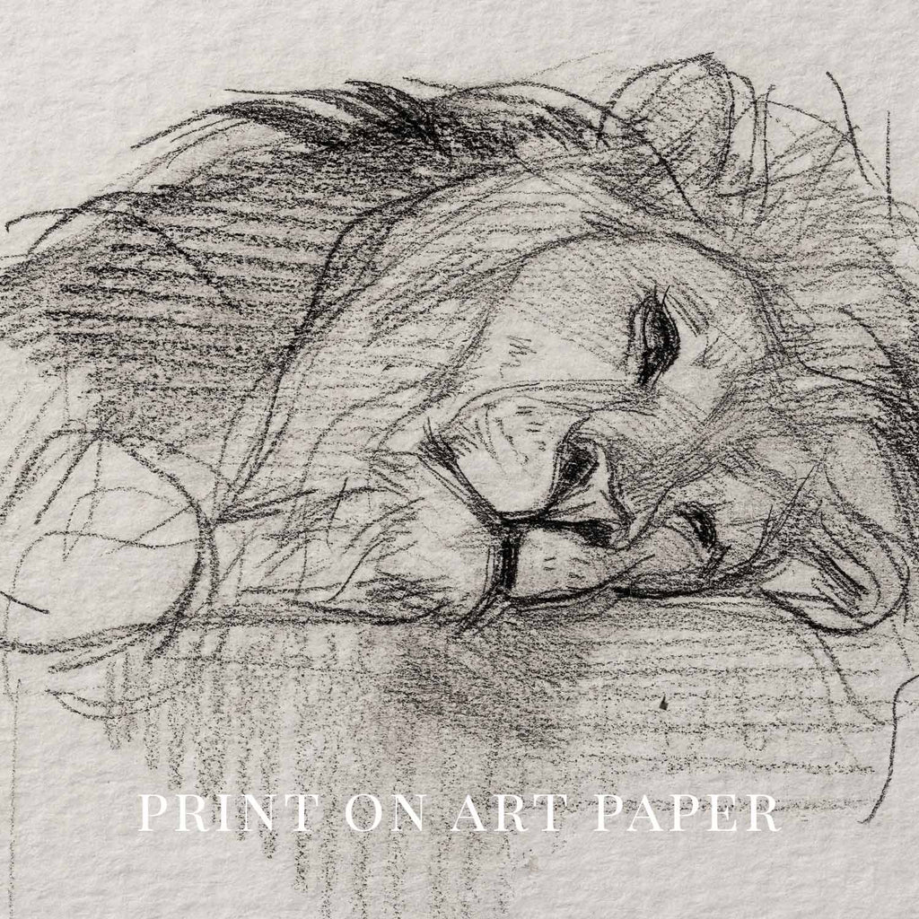 Sleeping Lion Wall Art Printable | Neutral Pencil Sketch Wildlife Print