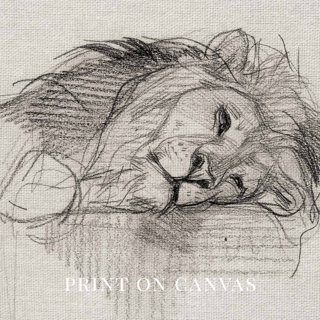 Sleeping Lion Wall Art Printable | Neutral Pencil Sketch Wildlife Print