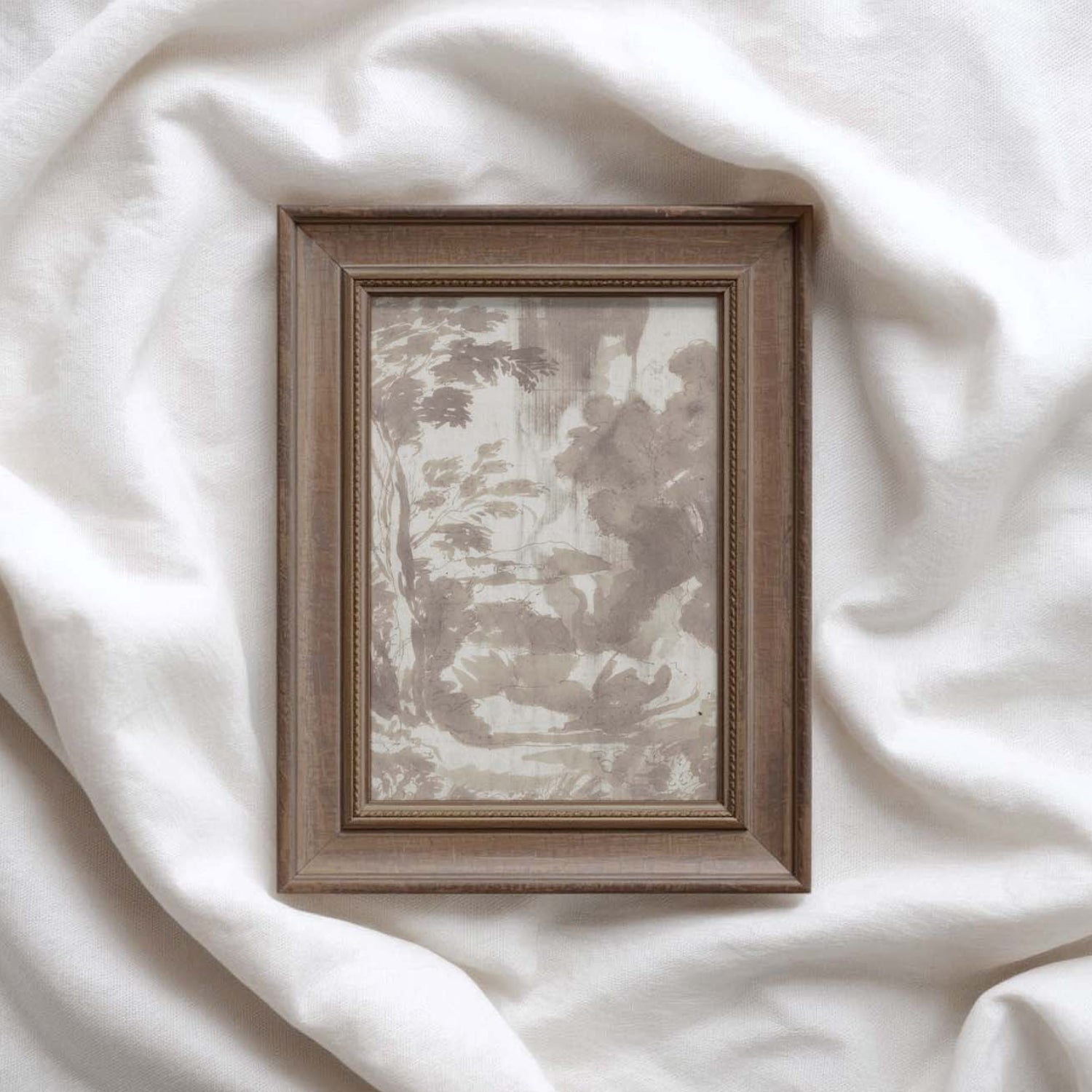 Neutral Botanical Watercolor Wall Art Printable | Soft Forest Ink Wash Landscape