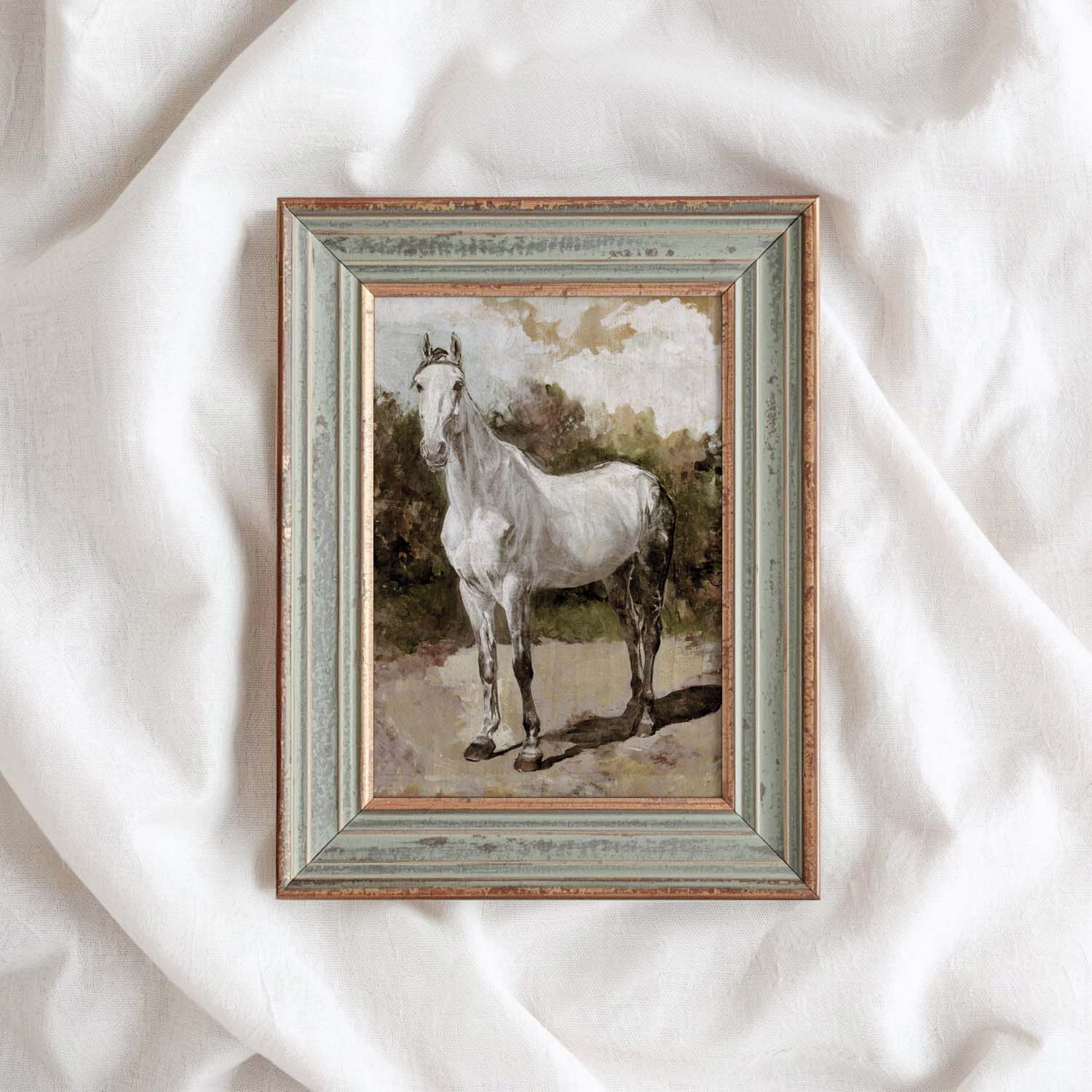 Boho White Horse Wall Art Print (Neutral Equestrian Farmhouse Style Decor) (Digital Download)