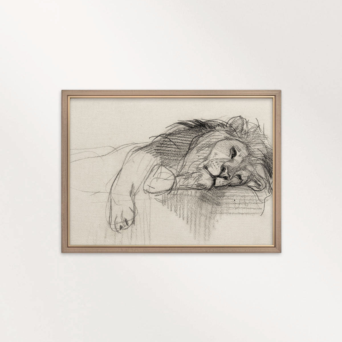 Sleeping Lion Wall Art Printable | Neutral Pencil Sketch Wildlife Print