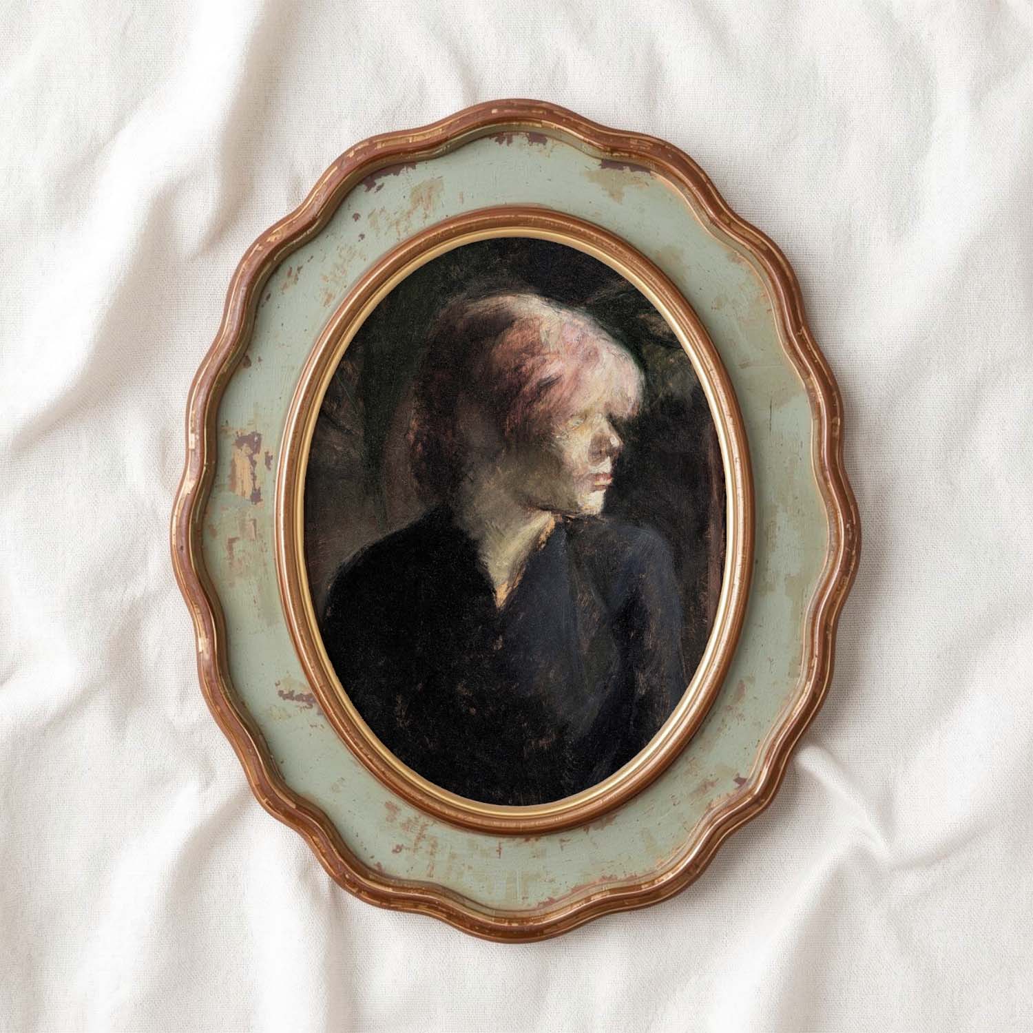 Vintage Woman Portrait Wall Art Printable – Moody Pink Hair Aesthetic Print