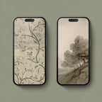 Soft sage botanical iPhone wallpaper featuring an elegant vintage floral pattern