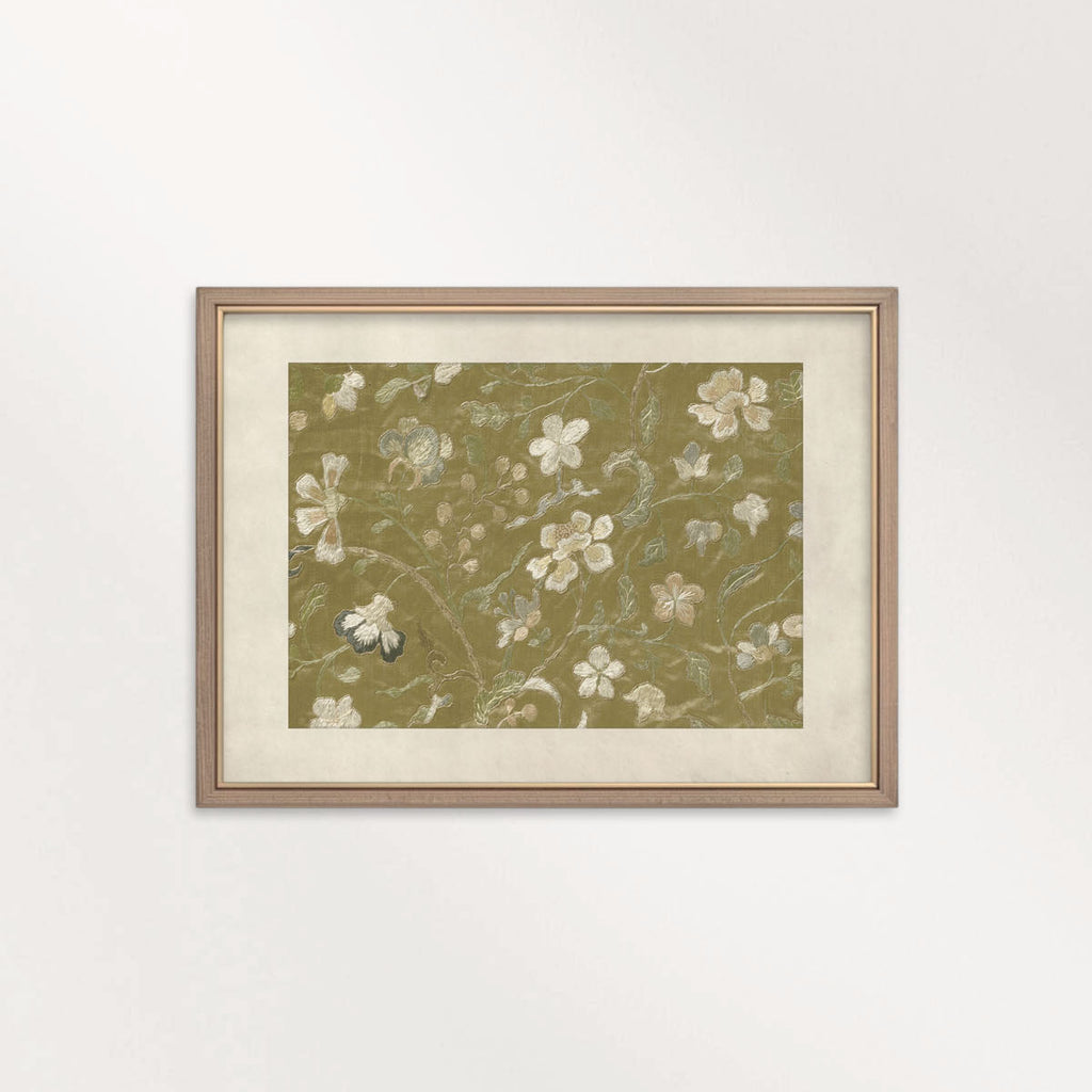 Vintage Yellow Floral Embroidered Wall Art Printable – Silk Textile Cottagecore Print (Digital Download)
