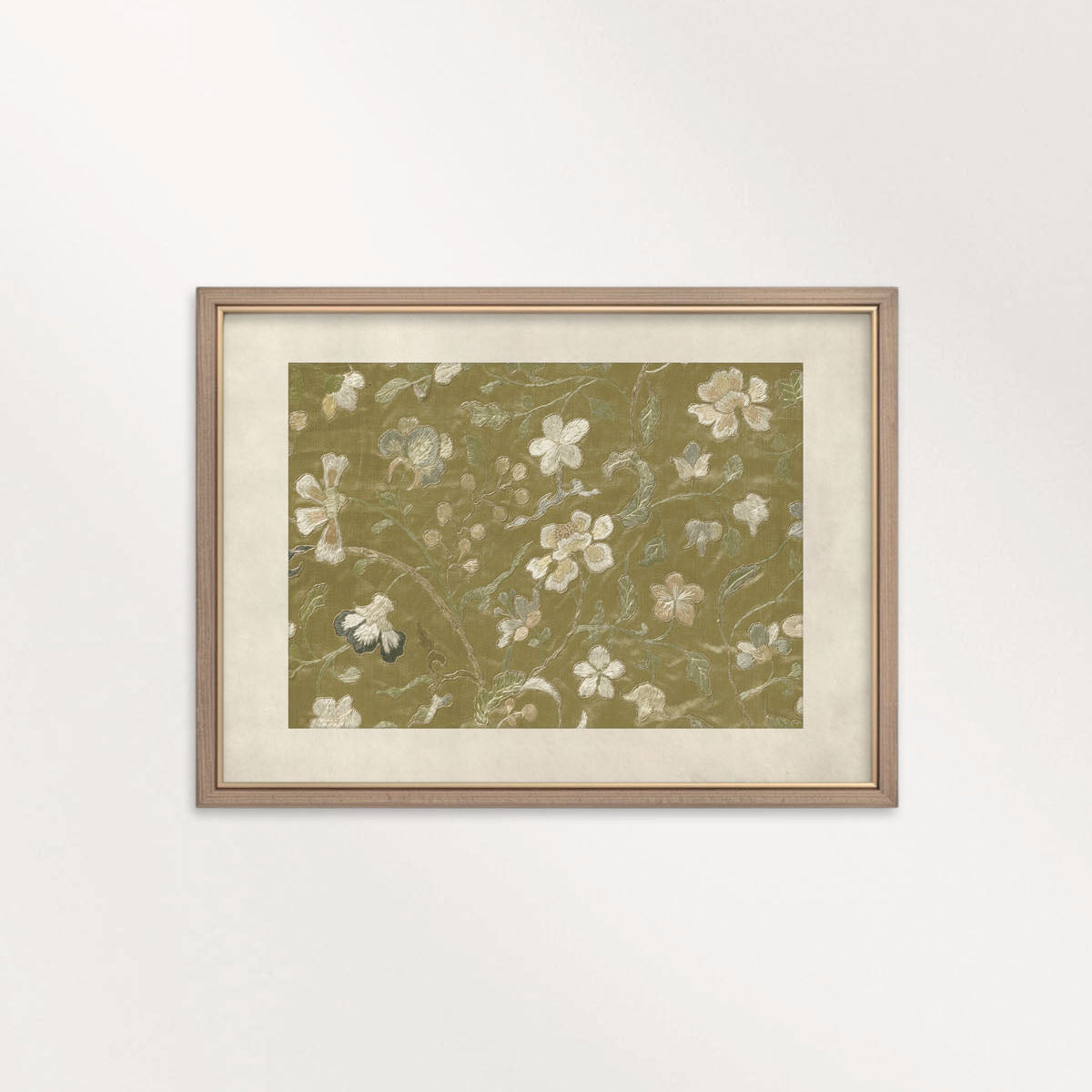 Vintage Yellow Floral Embroidered Wall Art Printable – Silk Textile Cottagecore Print (Digital Download)