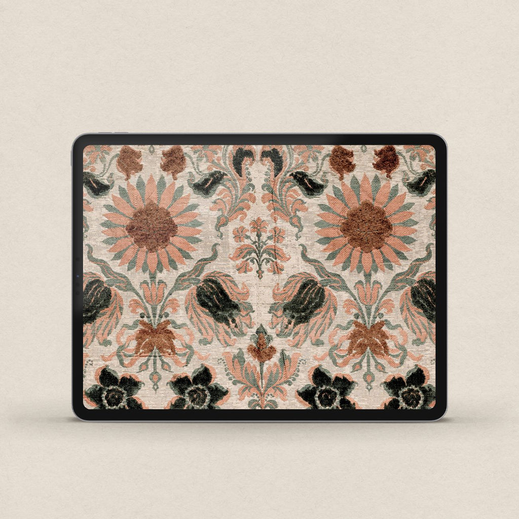 Mediterranean Floral Tapestry iPhone & iPad Wallpaper Set – Antique Spanish Textile Aesthetic (Digital Download)