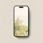 Spring wildflower iPhone wallpaper featuring a dreamy meadow in soft yellow cream and pale green tones