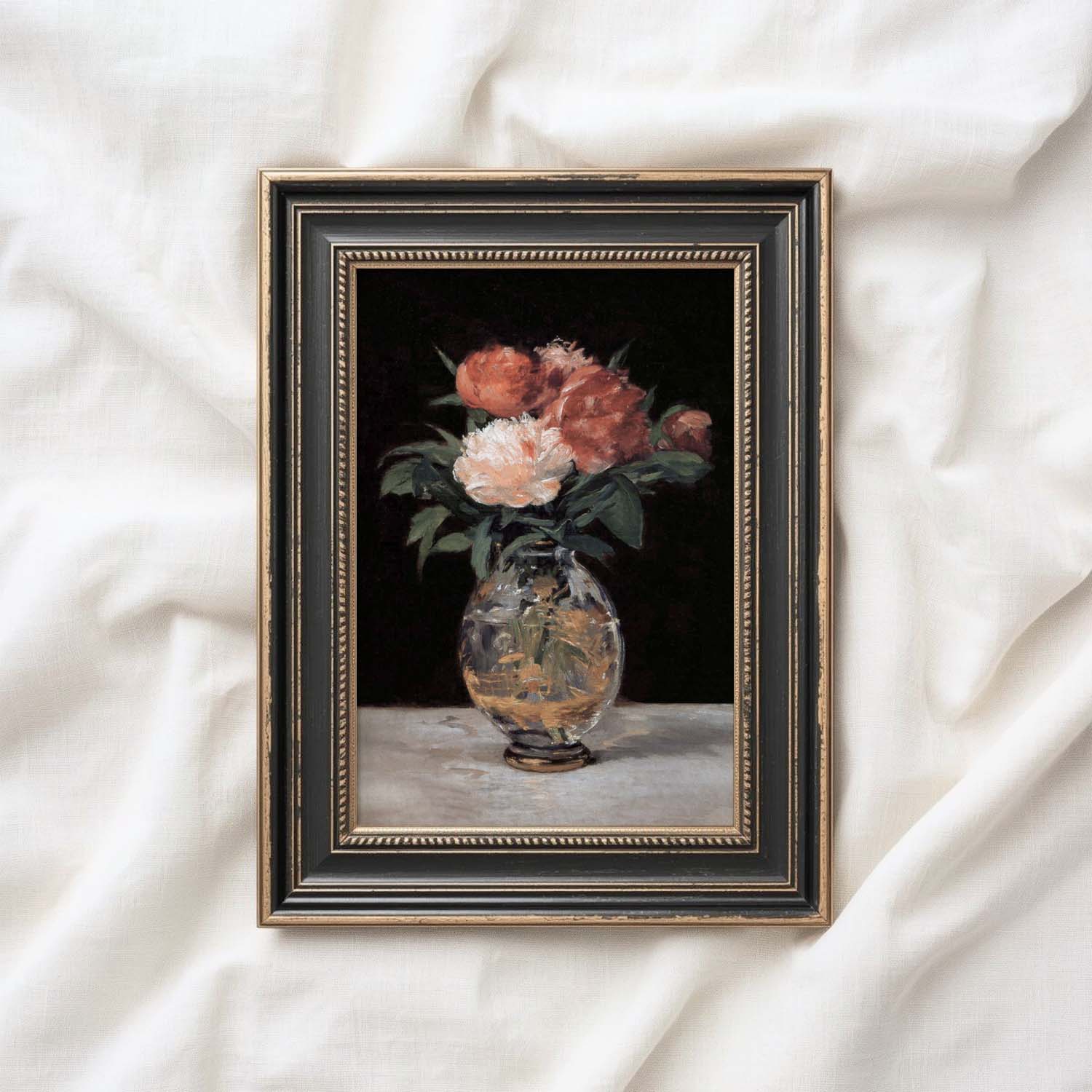 Rose Oil Painting Wall Art Printable (Digital Download) — Vintage Red & Pink Roses Glass Vase