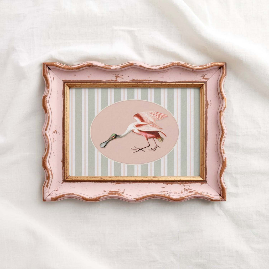 Spoonbill Nursery Wall Art Printable (Digital Download) — Sage Green Blush Striped Storybook Bird Decor