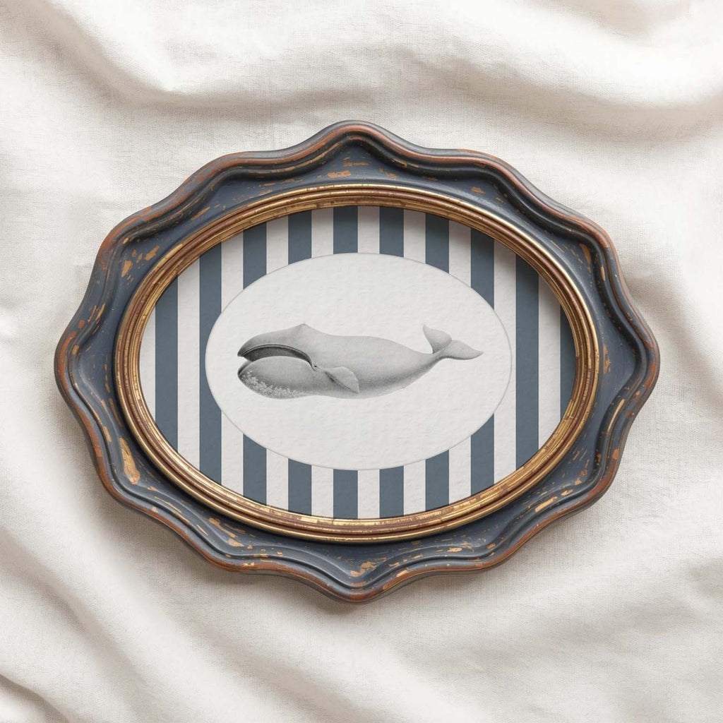 Whale Nursery Wall Art Printable (Digital Download) — Navy Striped Storybook Ocean Decor