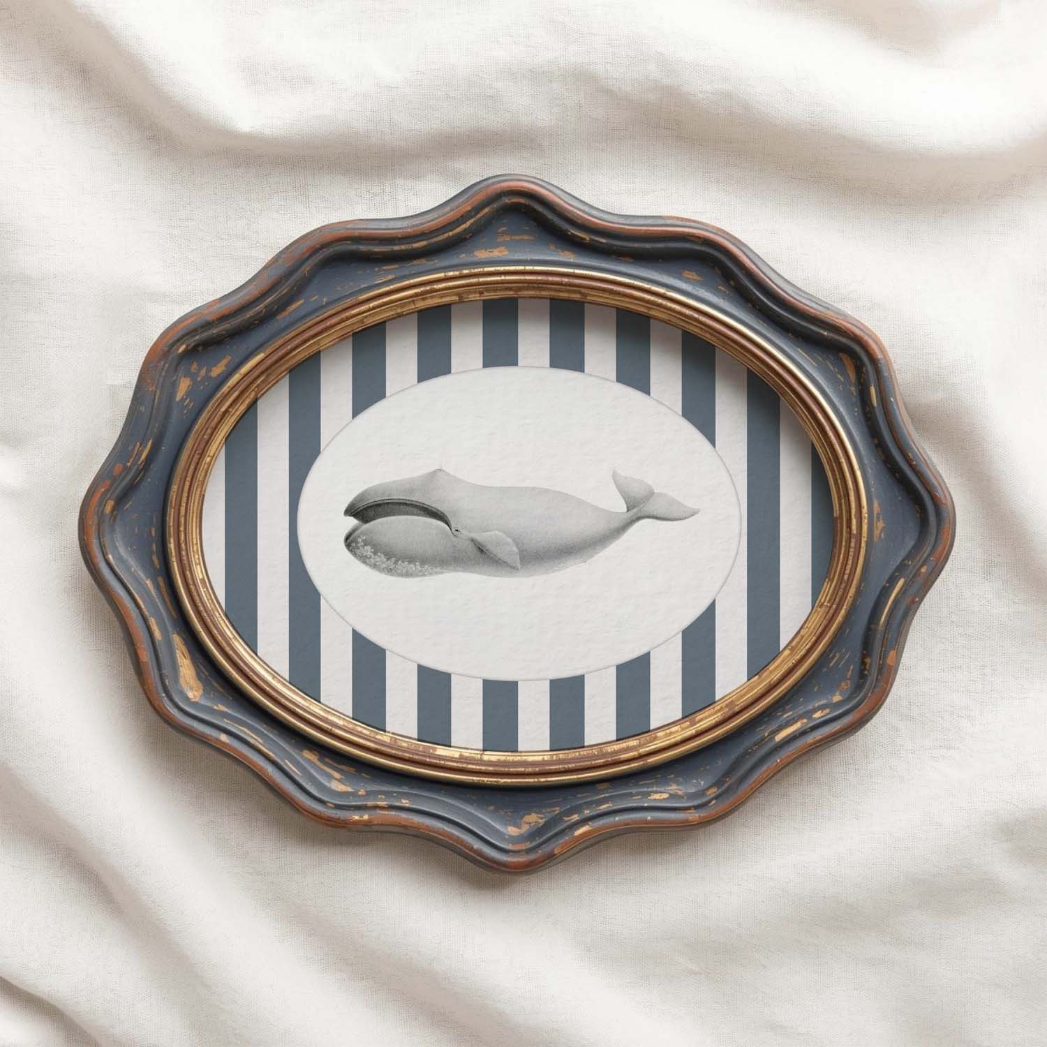 Whale Nursery Wall Art Printable (Digital Download) — Navy Striped Storybook Ocean Decor