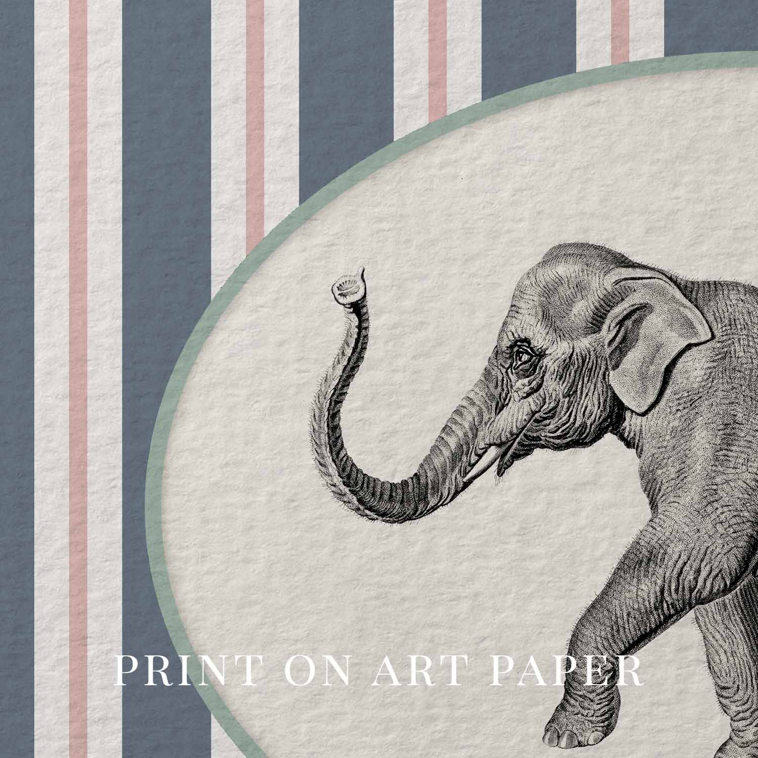 Circus Elephant Nursery Wall Art Printable (Digital Download) — Striped Carnival Storybook Decor