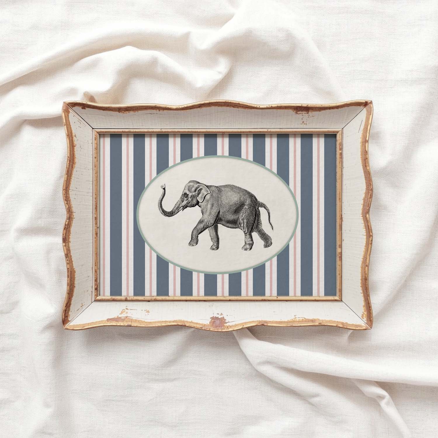 Circus Elephant Nursery Wall Art Printable (Digital Download) — Striped Carnival Storybook Decor