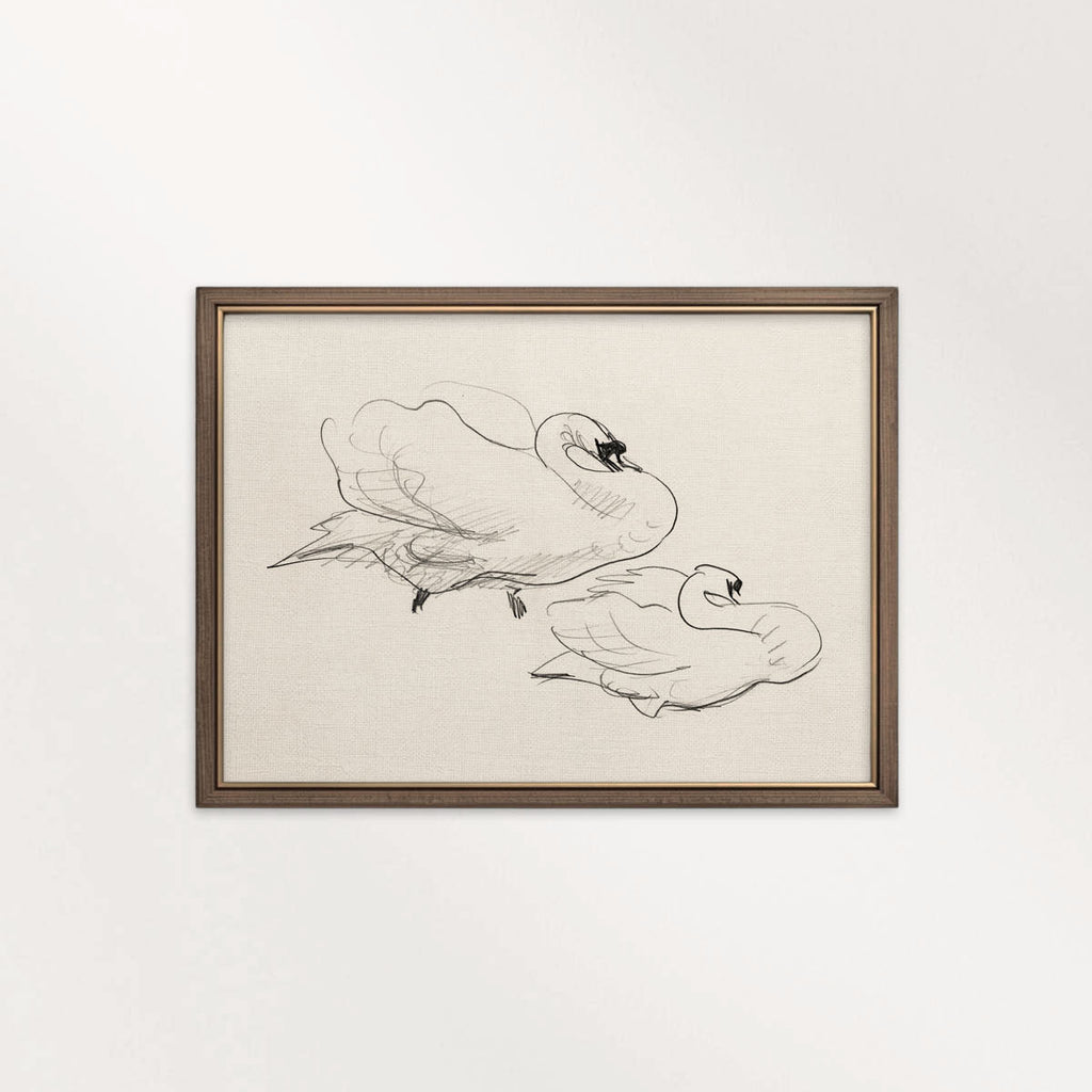 Vintage Swan Wall Art Printable | Neutral Romantic Pencil Sketch Bird Drawing
