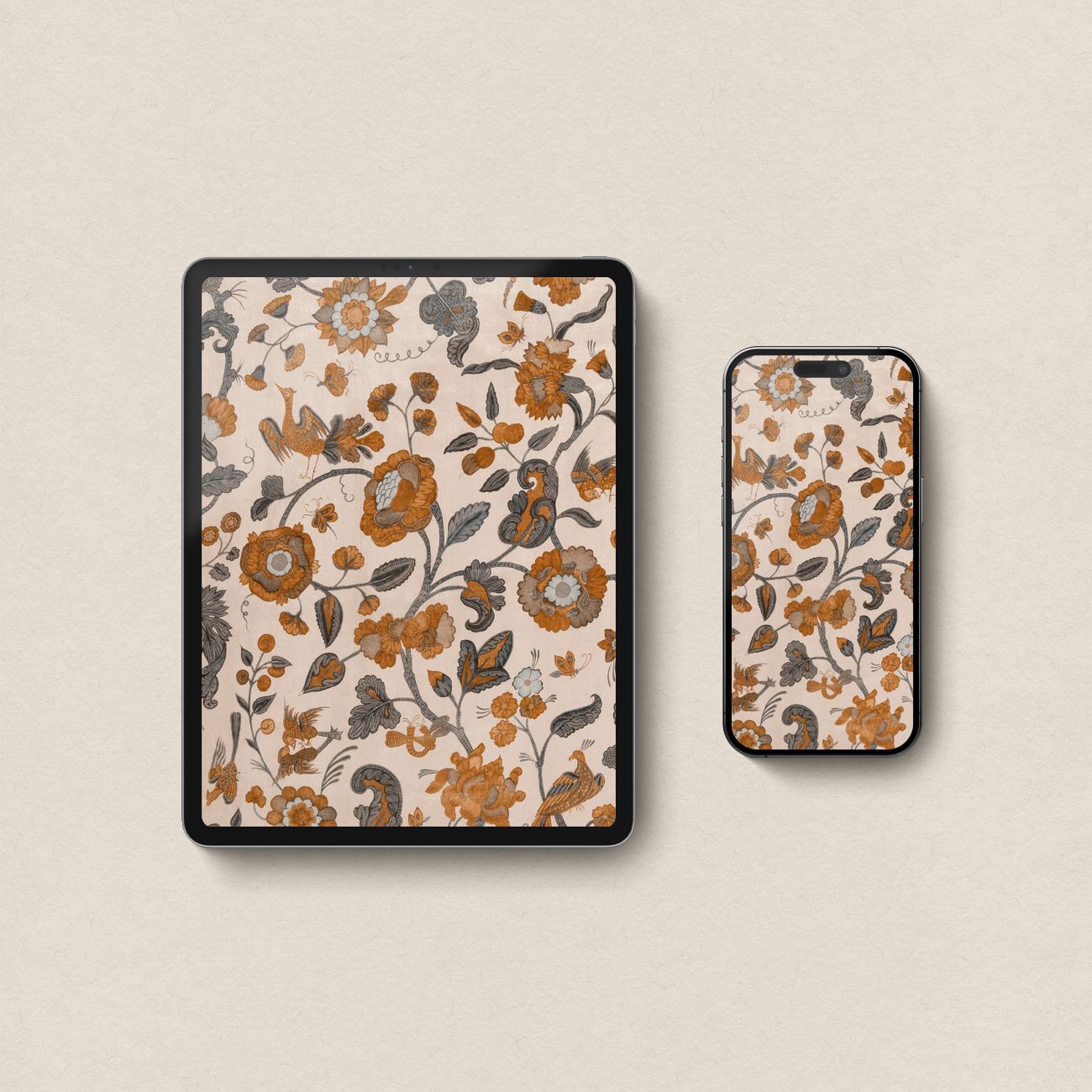 Terracotta Cottagecore iPhone & iPad Wallpaper Bundle – Vintage Botanical Aesthetic (Digital Download)