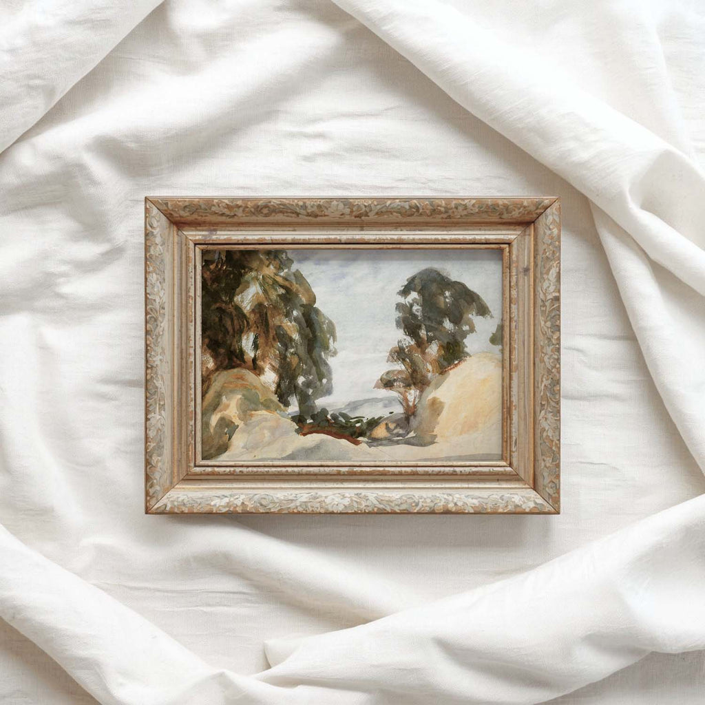 Rustic Abstract Watercolor Landscape Wall Art Printable — Earth Tone Trees Modern Farmhouse Nature Print