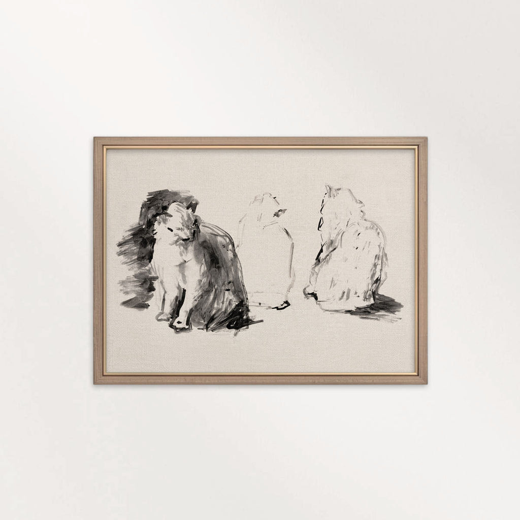 Three Cats Minimal Pencil Sketch Wall Art Printable – Neutral Animal Illustration Print