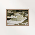 Tonal Green Mountain River Abstract Landscape Printable Wall Art