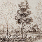 Antique Riverside Tree Etching Wall Art Printable – Vintage Landscape Sketch Print