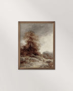 Tree landscape wall art in warm brown, taupe and soft neutral tones