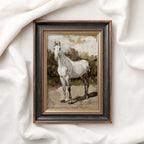 Boho White Horse Wall Art Print (Neutral Equestrian Farmhouse Style Decor) (Digital Download)
