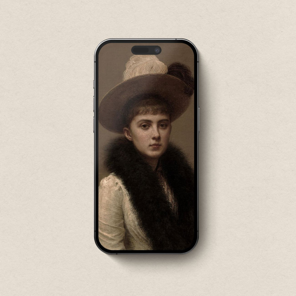 Victorian portrait iphone wallpaper aesthetic featuring antique oil painting texture and dramatic shadow portrait composition.
