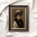 Victorian portrait wall art print with dark moody studio lighting and rich shadowed composition.