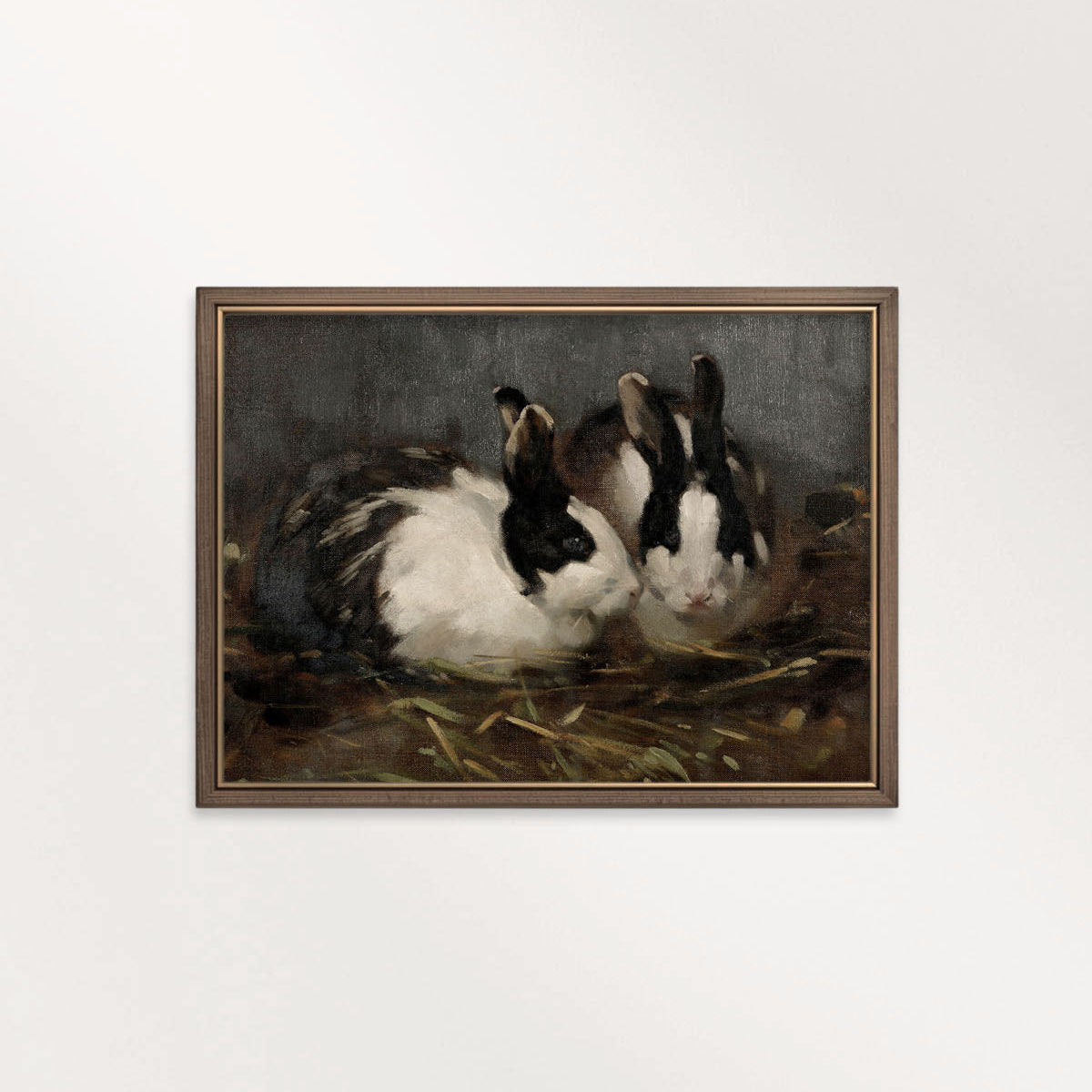 Victorian Rabbit Oil Painting Wall Art Printable (Moody Farmhouse Animal Portrait, Vintage Blue Tonal Decor)