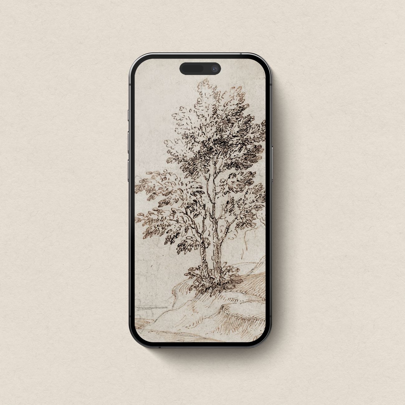 Antique Riverside Tree Etching Wallpaper Bundle – Vintage Neutral Landscape Aesthetic for iPhone iPad Desktop