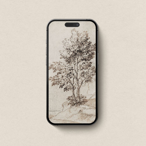 Antique Riverside Tree Etching Wallpaper Bundle – Vintage Neutral Landscape Aesthetic for iPhone iPad Desktop
