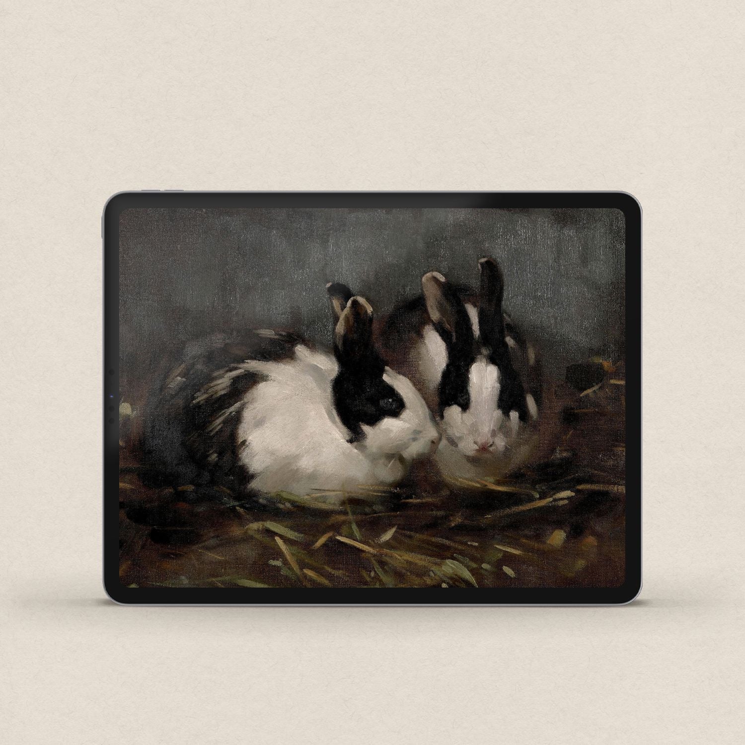 Victorian Rabbit Oil Painting iPhone & iPad Wallpaper Set (Moody Farmhouse Animal Art Digital Download)