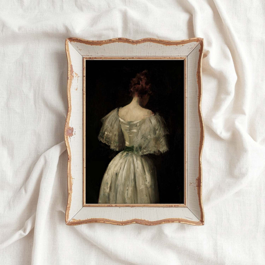Victorian Bridal Portrait Wall Art Print – Dark Academia Back View Bride Oil Painting (Digital Download)