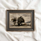 Moody Black Watercolor Tree Printable Wall Art | Vintage Monochrome Landscape